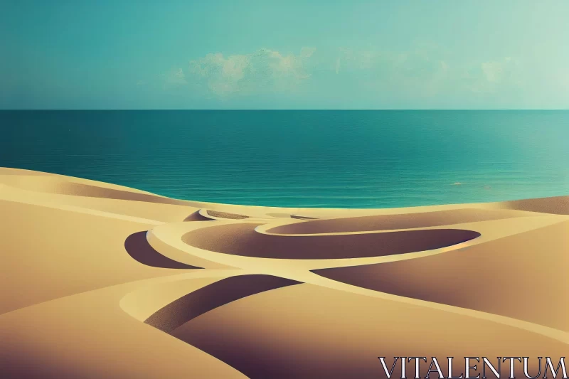 Abstract Futuristic Surrealism: Sand Dunes and Ocean View AI Image