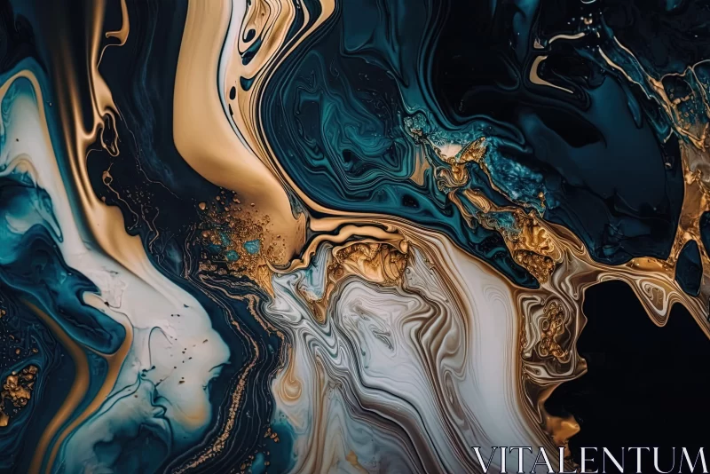 Abstract Liquid Gold Dark Blue Wallpaper - Nature-Inspired Art AI Image