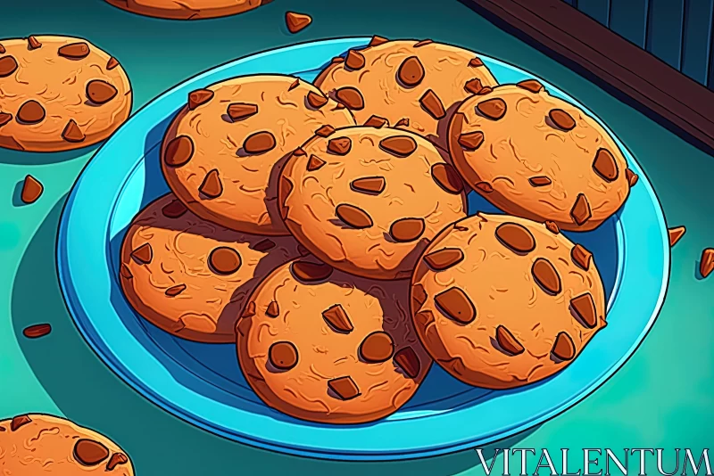 Cartoonish Disney-style Art of Cookies on a Blue Plate AI Image
