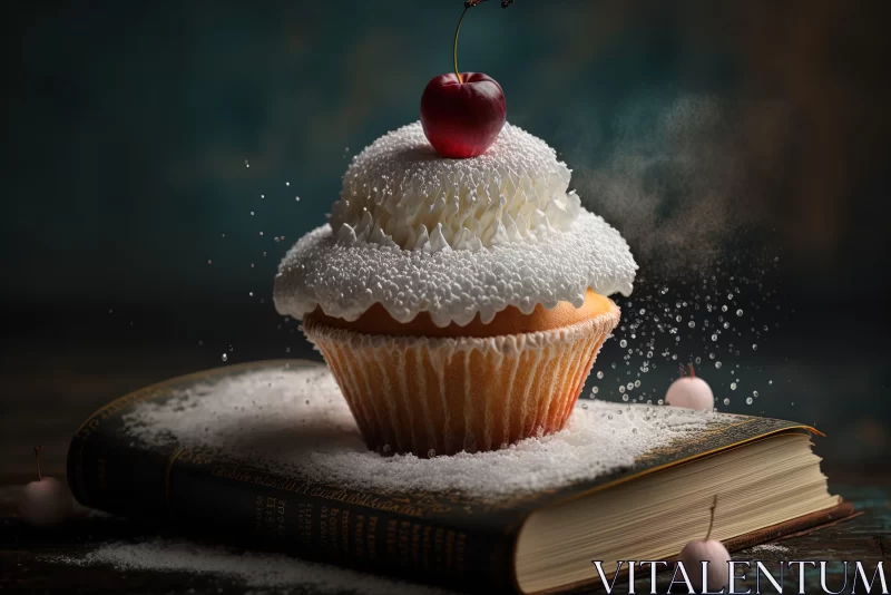 Cherry-Topped Cupcake on Open Book: An Artistic Delight AI Image