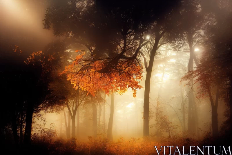 Foggy Fall Forest - A Colorful Fantasy Landscape AI Image