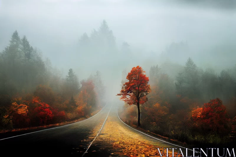 Foggy Road in Fall - A Mesmerizing Colorscape AI Image