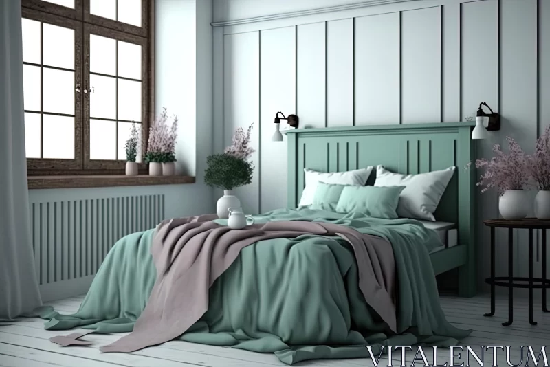AI ART Elegant Master Bedroom in Shades of Green and Azure