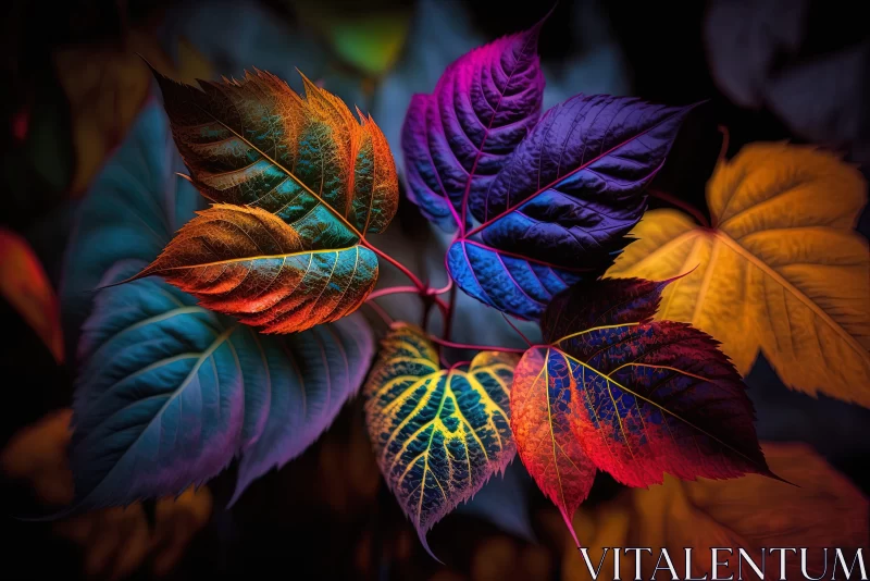Mesmerizing Colorscape of Multicolored Leaves on a Dark Background AI Image