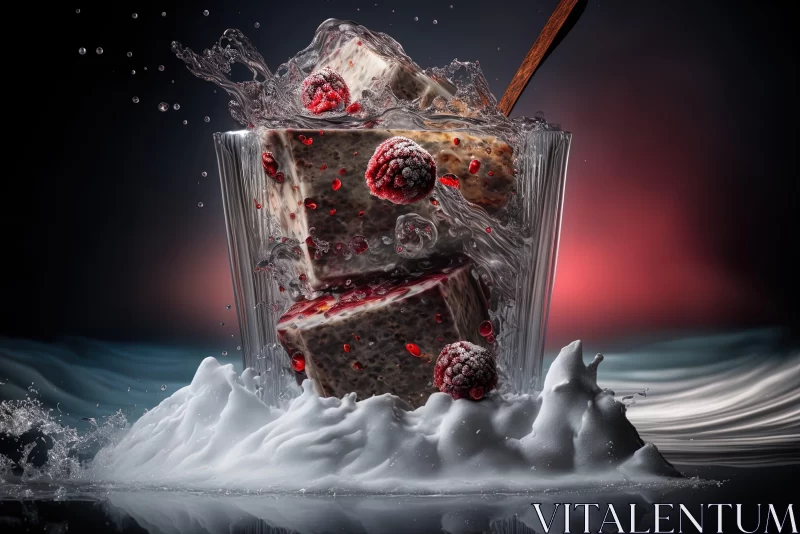 Surreal Dessert: Raspberries and Frozen Yogurt in Dreamlike Scene AI Image