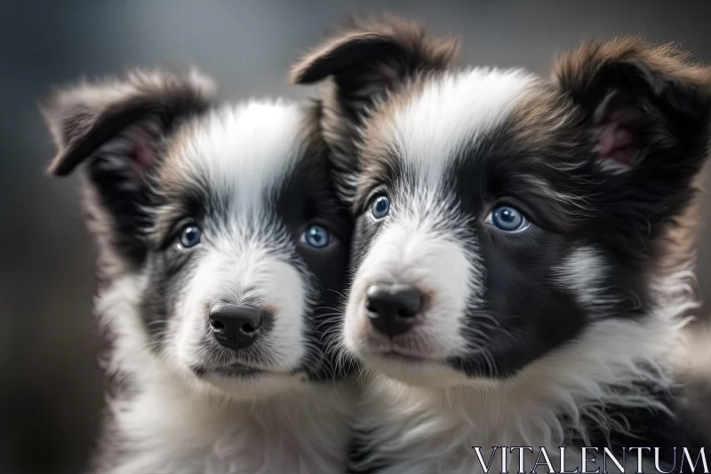 AI ART Black and White Border Collie Puppies Staring Into Each Other - Bokeh Style