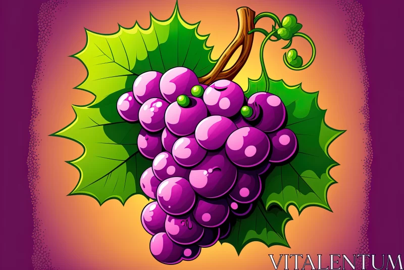 Cartoonish Style Grapes Illustration on a Purple Background AI Image