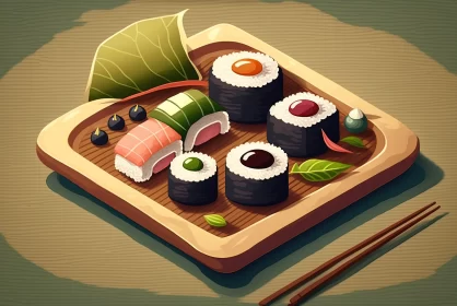 Isometric Sushi Art in Earthy Colors
