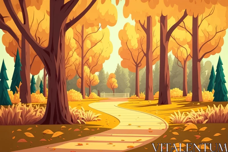 Autumn Forest Path - A Warm and Tranquil Cartoon Realism Illustration AI Image