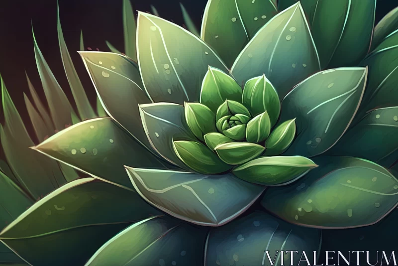 Green Succulent in Dark: A Tranquil 2D Game Art Piece AI Image