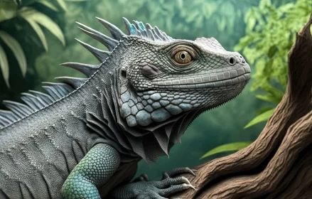 Iguana in Forest - A Detailed, Sharp and Colorful Rendering