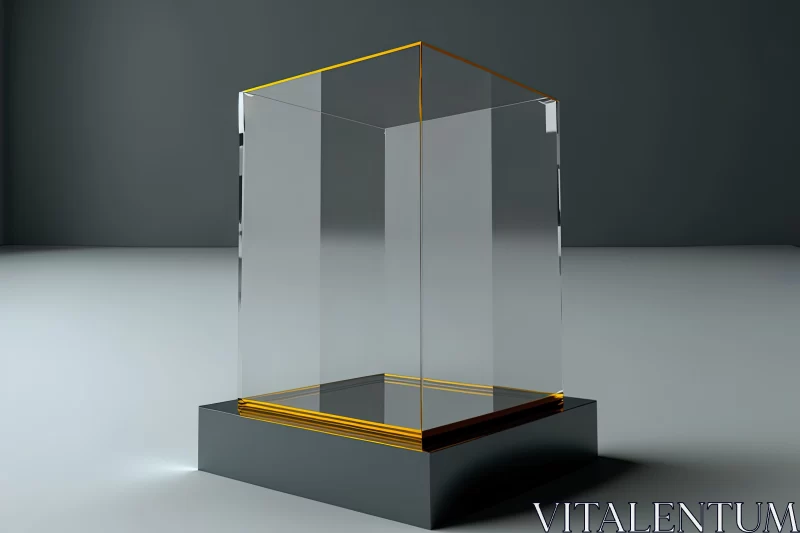 3D Animation of Minimalist Glass Display Case with Gold Insert AI Image