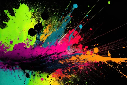 Colorful Paint Splatter on Black Background: A Neon Realism Art Piece