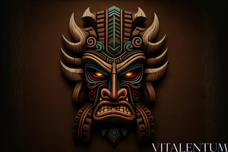 Intricate Tribal Wooden Mask in 3D Maori Art and Dracopunk Style AI Image