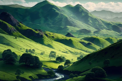 Lush Green Valley in Fantasy Landscape Art