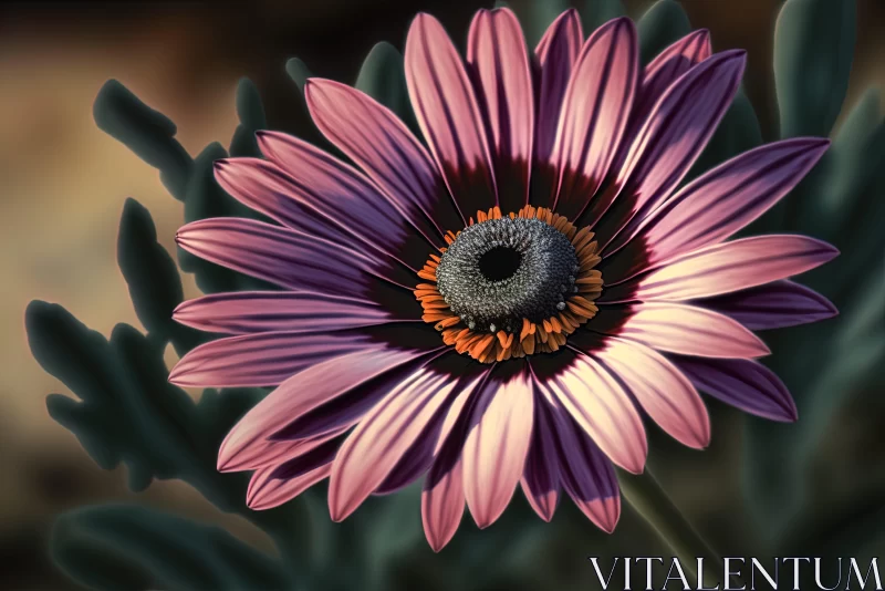 Realistic Pink Daisy with Purple Petals - Detailed Art Rendering AI Image