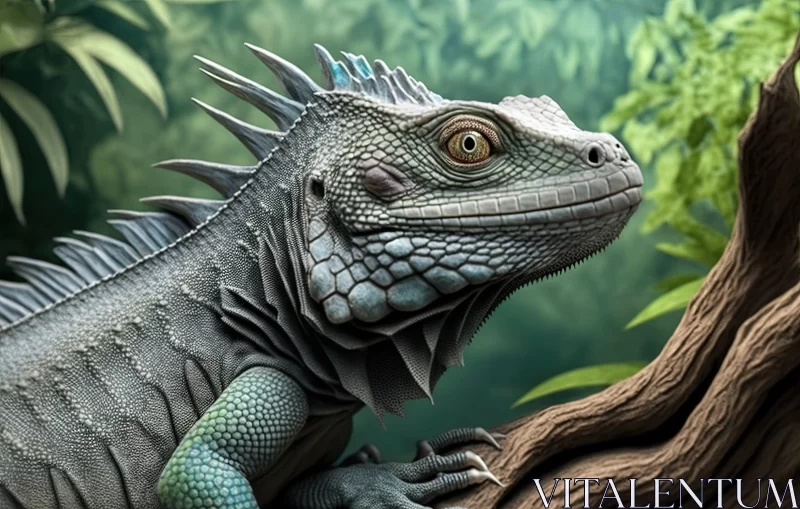 Iguana in Forest - A Detailed, Sharp and Colorful Rendering AI Image