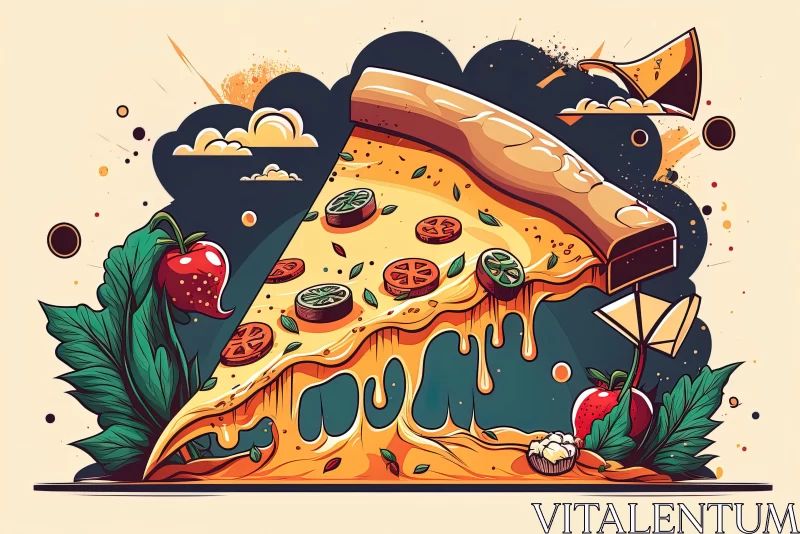 Surrealistic Food Illustration: Gigantic Pizza Slice AI Image
