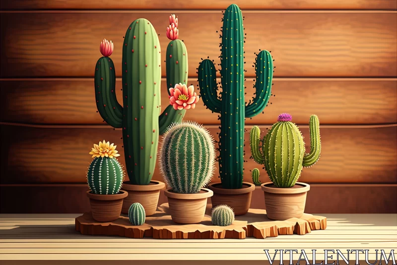 3D Cactus Art: Blend of Detailed Shading and Cartoon Realism AI Image