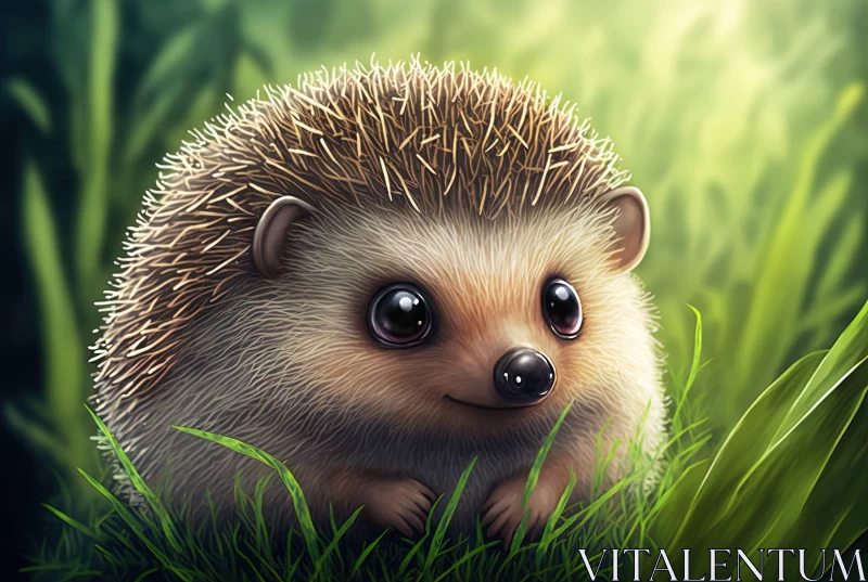 Charming Hedgehog in Grass: A Captivating Illustration AI Image