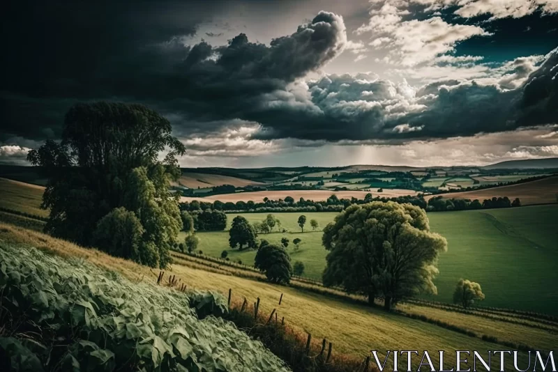 Stormy Sky Over Countryside Landscape - Nature Wonders AI Image