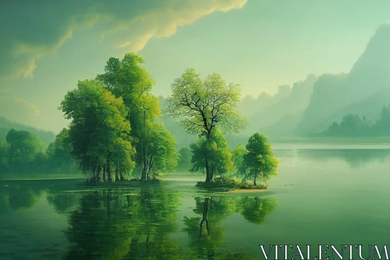 Tranquil Landscape Painting: Nature's Serene Beauty AI Image