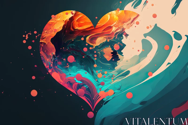 Abstract Heart Illustration in Dark Aquamarine and Orange AI Image