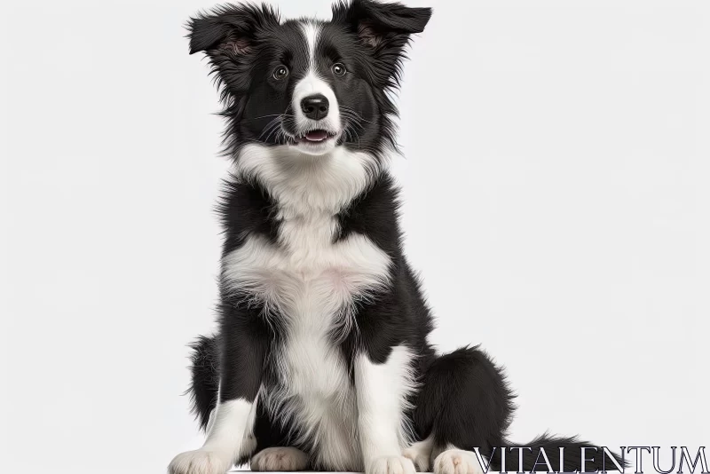Black and White Border Collie in Minimalist Style AI Image