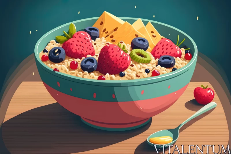 AI ART Cereal and Fruits Breakfast Illustration in Saturated Colors