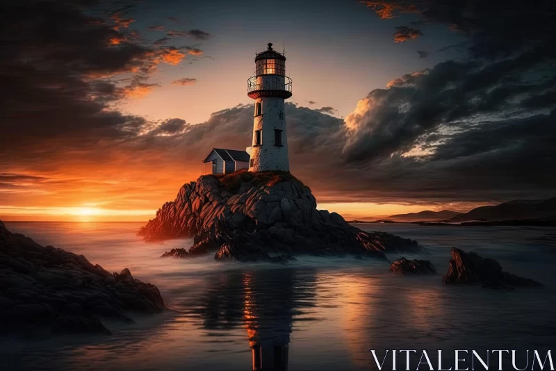Lighthouse by the Ocean at Sunset - A Tale in Colors AI Image