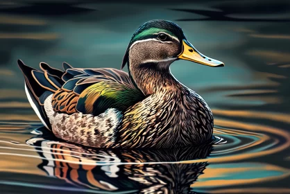 Detailed Shaded Duck in Water - Artistic Representation