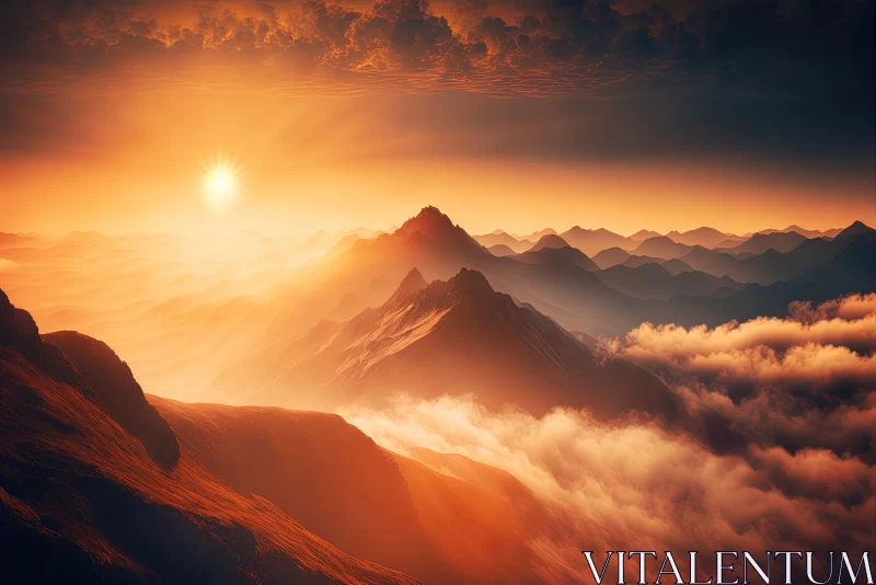Sunrise Over Mountain Range: An Epic Fantasy Landscape AI Image