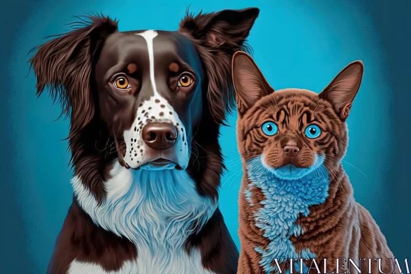 Blue-Eyed Dogs and Whimsical Cat Painting - Contest Winner Artwork AI Image