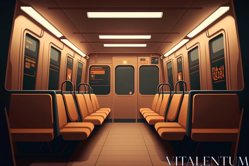 Cartoonish Illustration of Empty Subway Train Interior AI Image