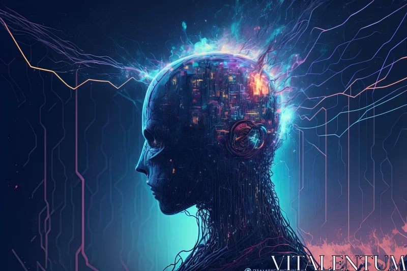 Cybernetic Sci-fi: A Digitally Rendered Human Head AI Image