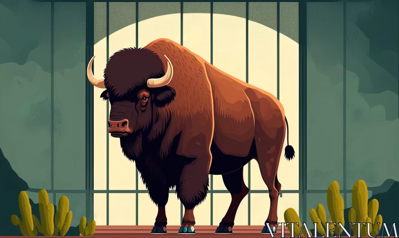 American Bison in Prison - Exotic Wildlife in Digital Art AI Image