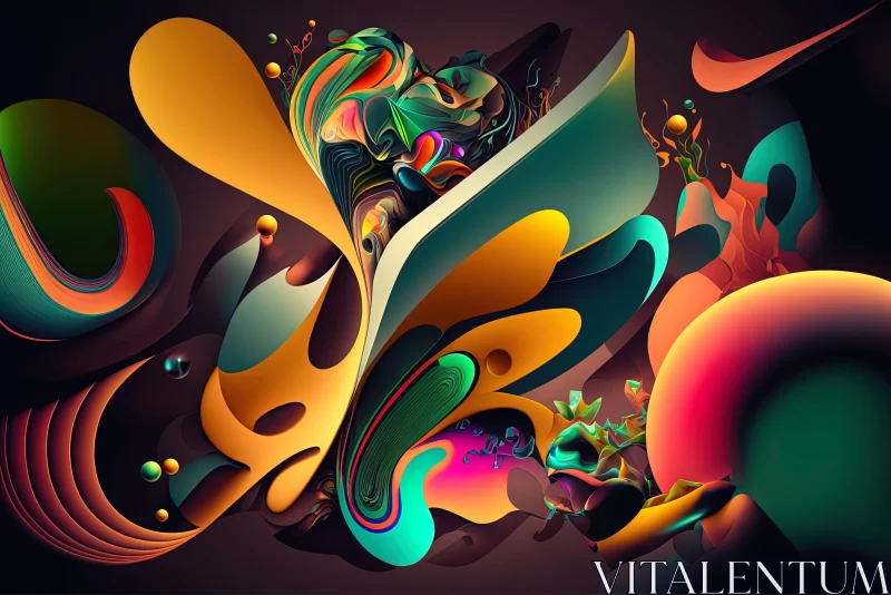 Colorful Abstract Artwork with Organic Forms and Fauna AI Image