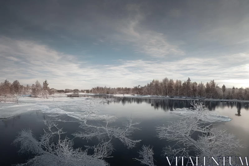 Ethereal Frozen Lake Landscape - Serene and Dreamy AI Image