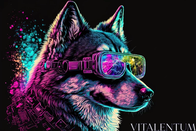 Husky Dog in Glowing Glasses - Futuristic Cyberpunk Art AI Image