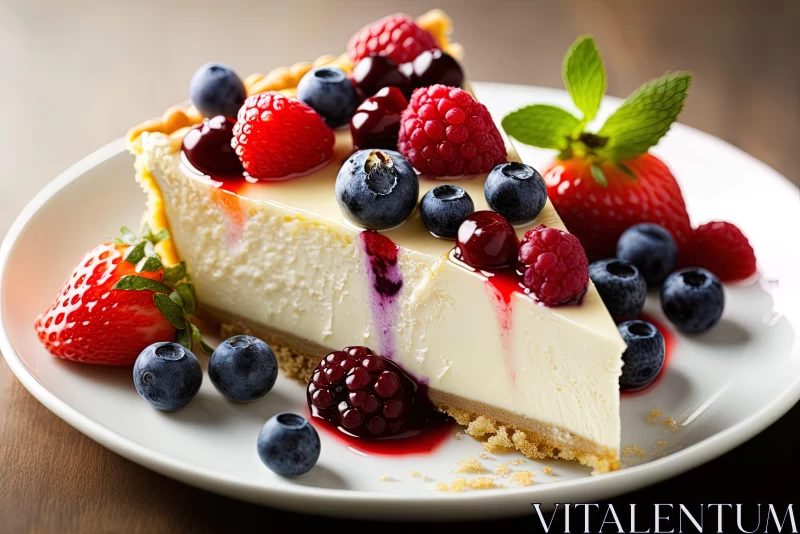 Cheesecake Slice Adorned with Berries - A Symbol of American Consumer Culture AI Image