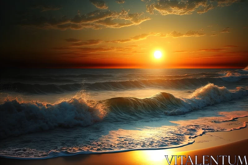 Sunrise at the Beach: A Masterpiece of Tonalist and Solarizing Art AI Image