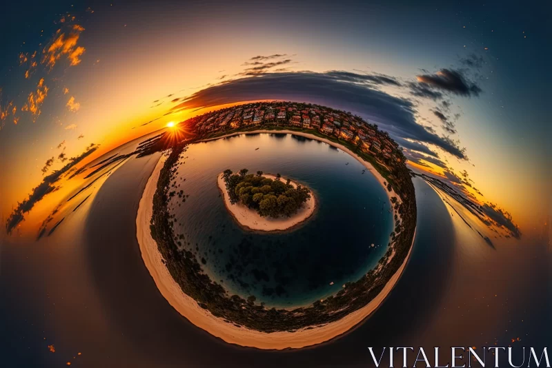 Sunset Over Island: A Celestial Cityscape in Australian Landscape AI Image