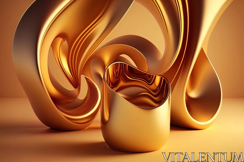 3D Gold Geometric Wavy Abstract Design AI Image