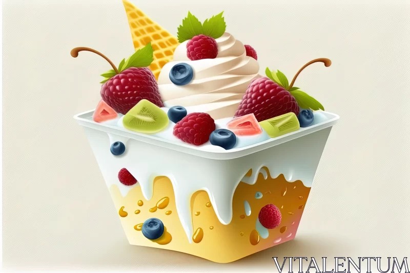 Photorealistic Art of Creamy Ice Cream Cup with Fruit AI Image