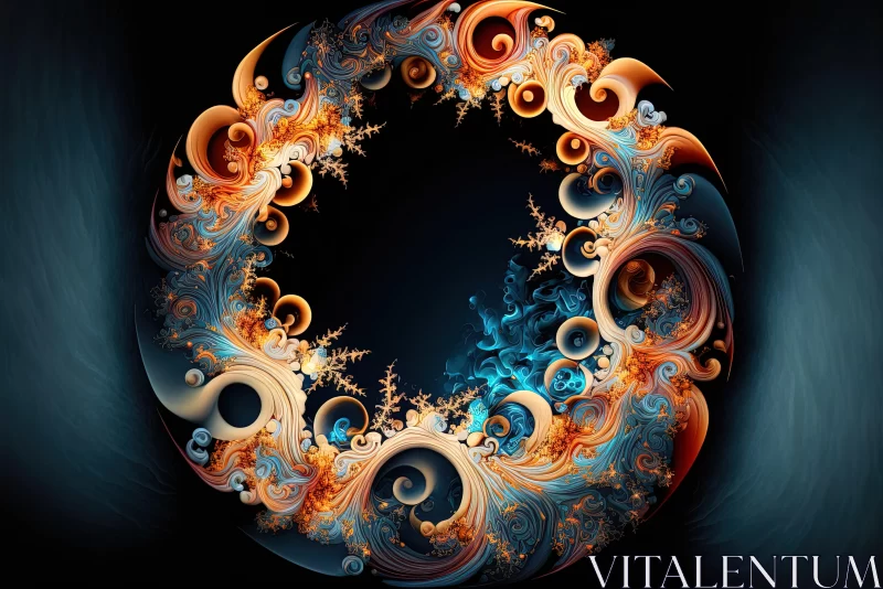 Abstract Artwork: Swirling Blue and Orange Patterns on Black Background AI Image