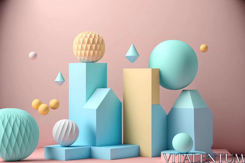 3D Geometric Structures and Spheres in Pastel Tones AI Image