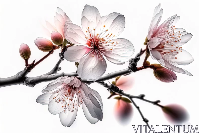 Almond Cherry Blossom Branches Wallpaper - Serene Watercolor Floral Still Life AI Image