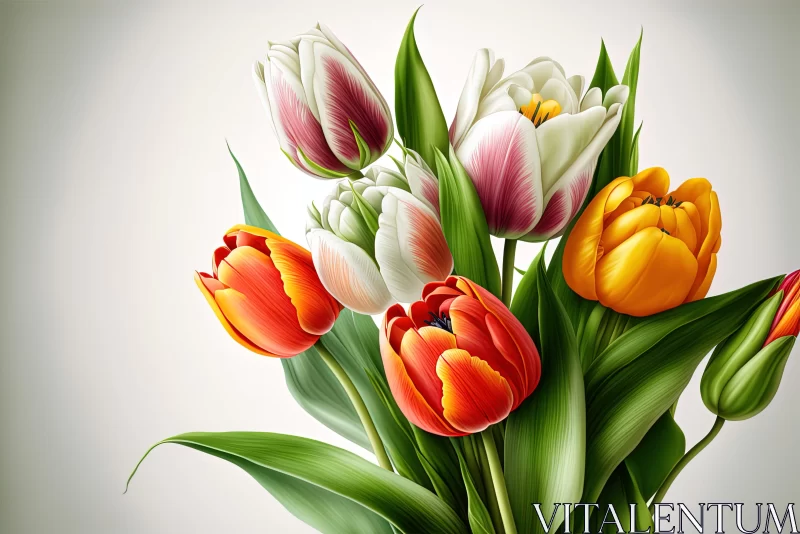 Colorful Tulip Bouquet - Detailed and Elegant Illustration AI Image