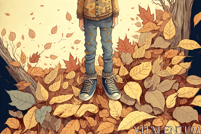 Charming Illustration of Child in Autumn Forest AI Image