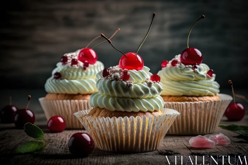 Rustic Cupcakes with Cherries: A Feast for the Eyes AI Image